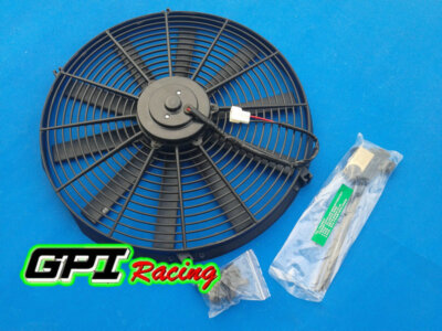 Universal Electric Fan 16'' 12V Slim Radiator Cooling Thermo Fan&Mounting kit