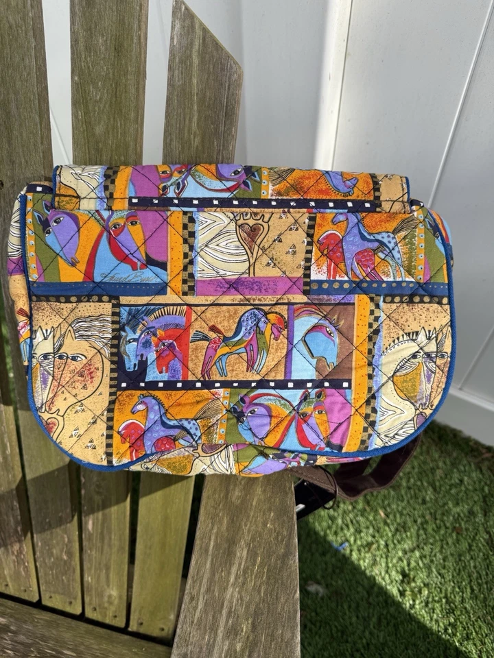 Bolso de mano mediano acolchado Laurel Burch Love Horses de colección bolso bandolera nuevo con etiquetas T Foto 4 de 4