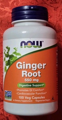 NOW Foods Ginger Root 550 Mg Digestive Support 100 Veg Capsules Best By 3/29 New