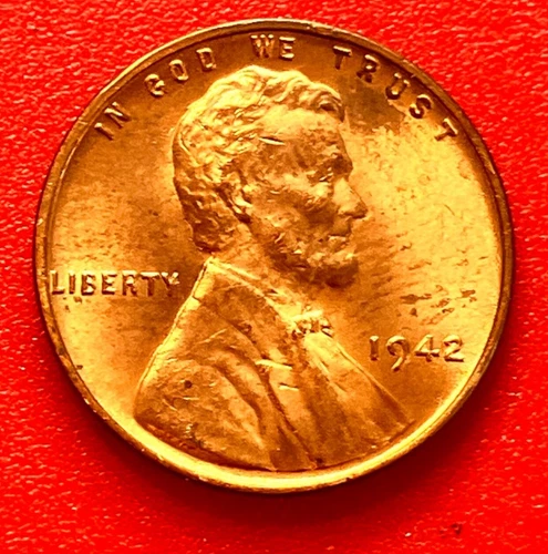 1942-P Lincoln Wheat Cent Penny GEM RED BU From an Original Bank Roll
