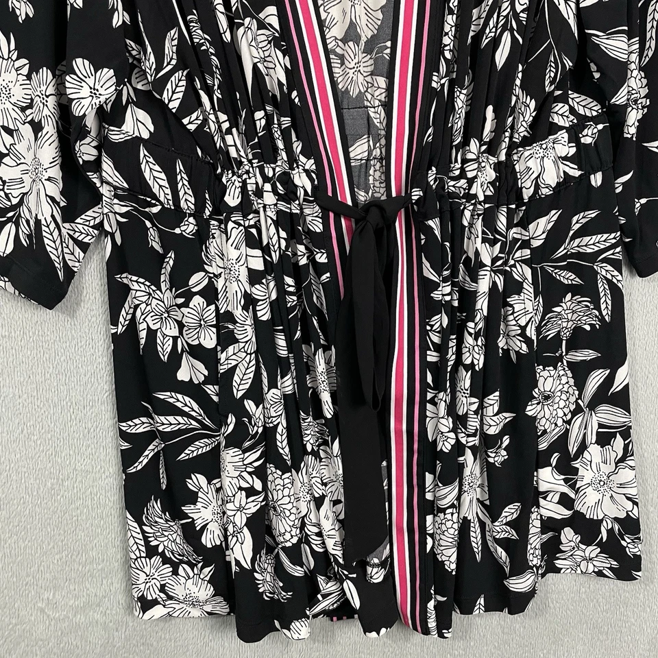 Top Kimono Susan Graver Para Mujer Plus 3X Negro Floral Costero Lagonlook Corbata Frontal Foto 3 de 4