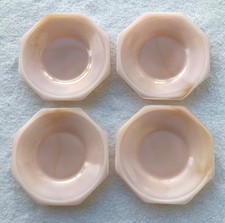 Lot of 4 Vtg AKRO AGATE Child  s Octagonal Saucers Dishes Tea Set Blush Pink