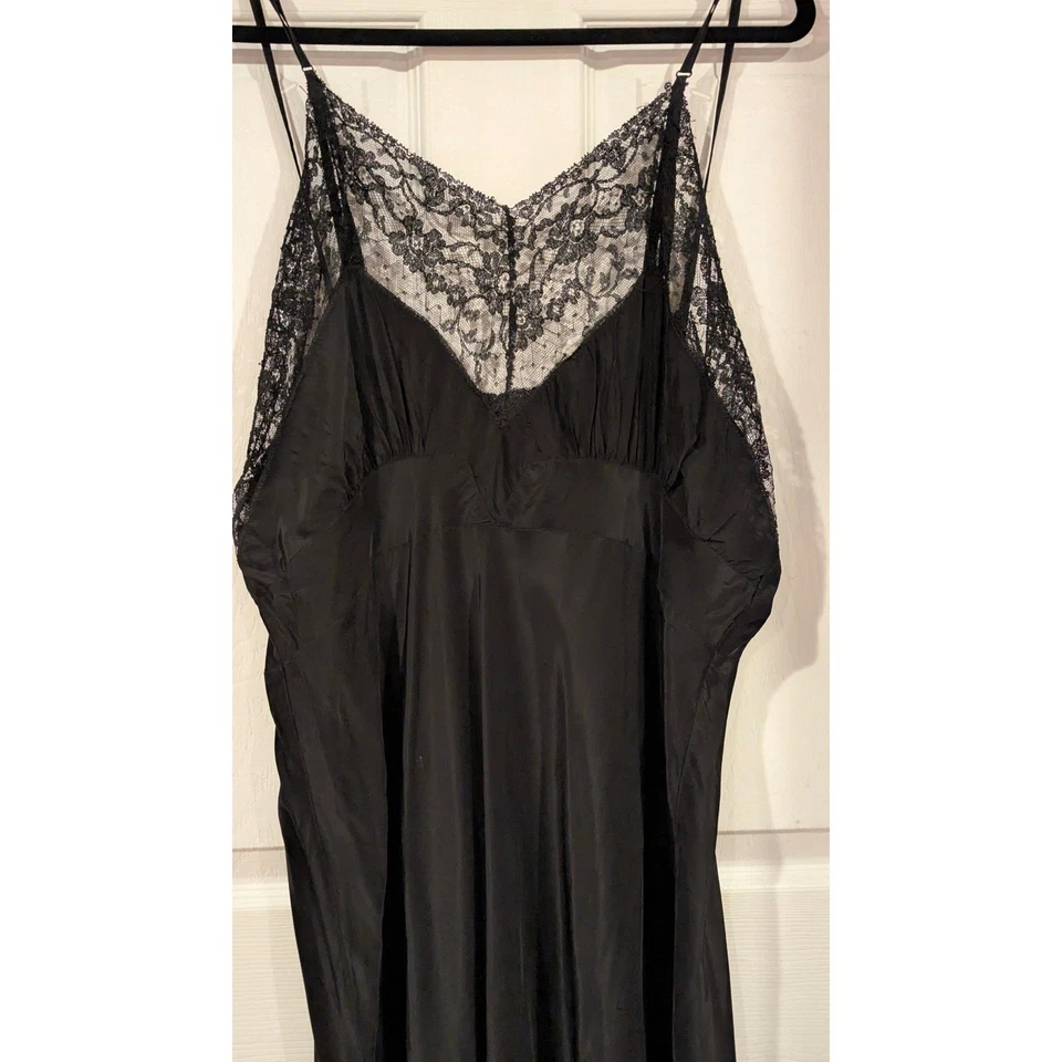 Du Benay Vintage Años 40 Midrift Slip Negro Encaje Ribete Midriff Slip Rayón Talla 44 Foto 2 de 4