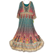SATRANGI Indian Anarkali Gown Dress Multi-Color Brocade Mirror Work Beading XL