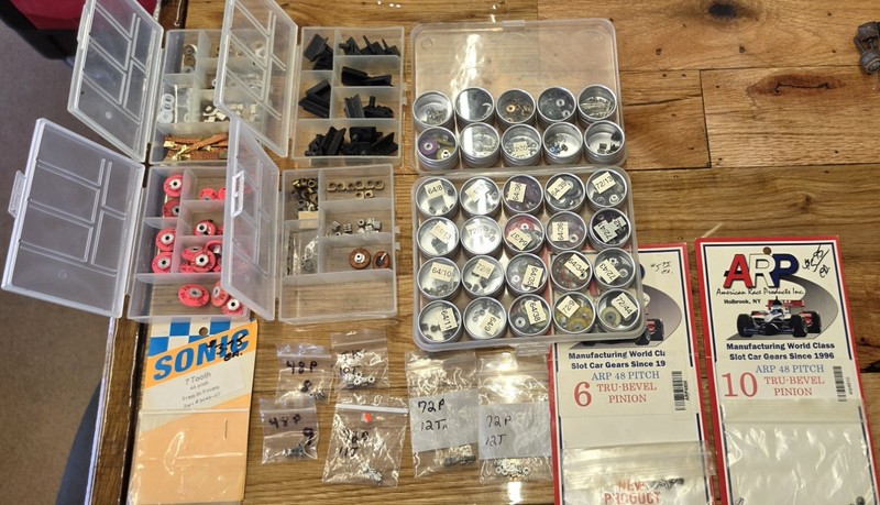 Huge Lot of 1/24th Scale Slot Car Parts. New & Used. Guides, Gears, Braids, ETC