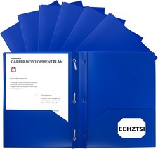 12-Pack Plastic Folders with Pockets and Prongs, 2-Pocket Poly Folders with 3