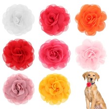8 PCS Multicolor Dog Collar Accessories Flower Bow With Charms Pet Grooming
