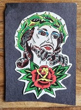 original vintage 1970s unknown crucifix jesus christ tattoo flash cut FL MA 4x6