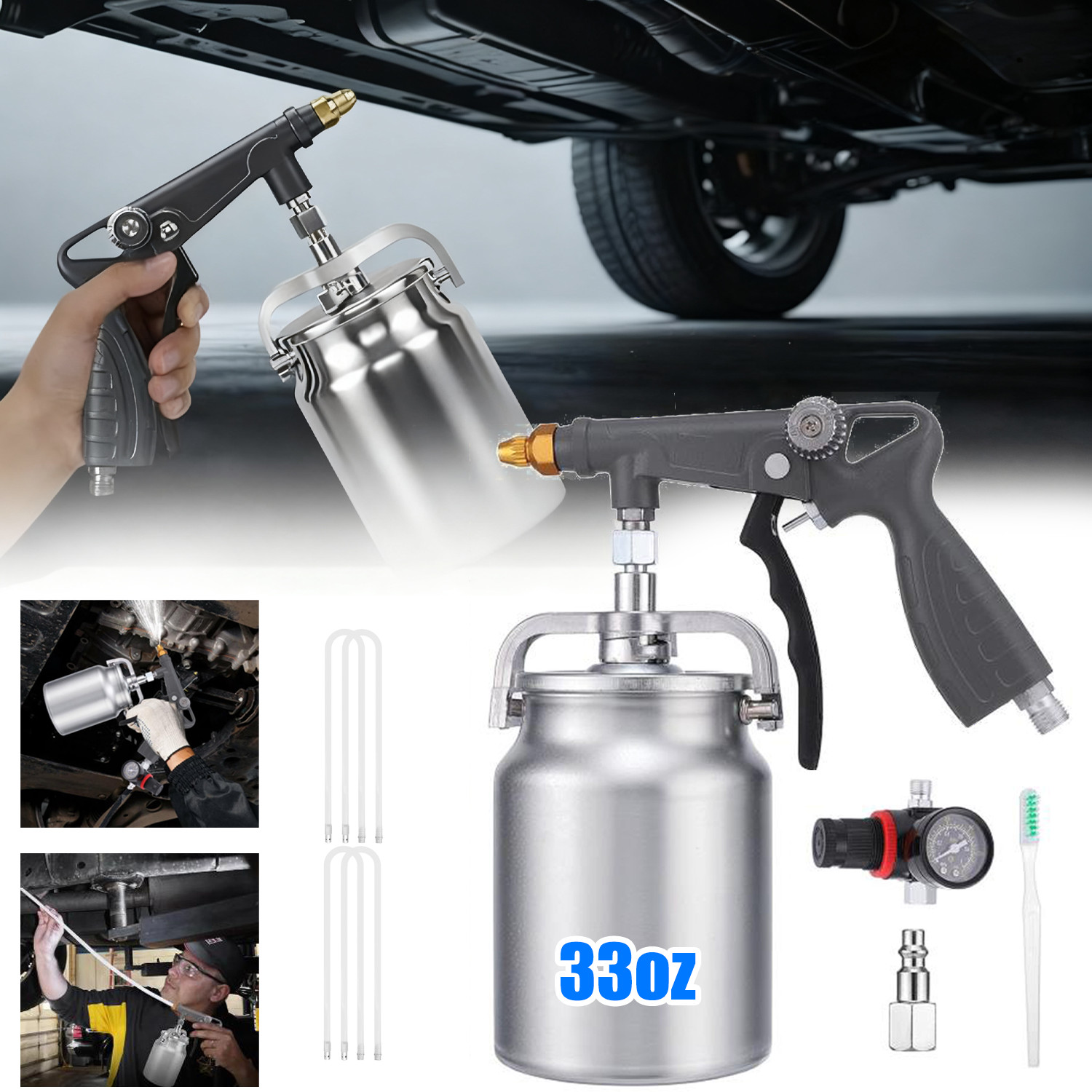 Undercoating Spray Gun Kit, Air Rust Proofing and Undercoating Gun with 33oz