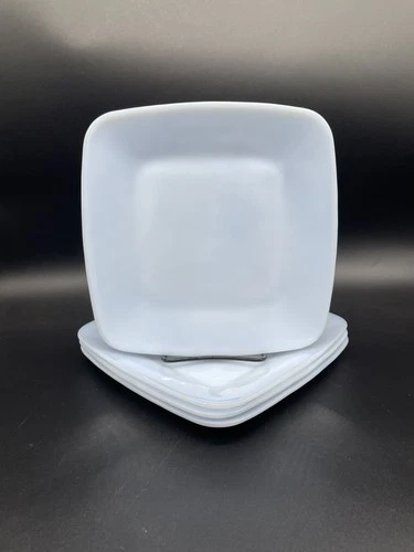 4 Fire King Azurite Blue Charm Glass Luncheon Plate 8.25" Square VTG