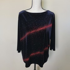 Vintage I.N. Studio Woman's 1X Black Top USA Made Poly Blend Sparkle Holiday