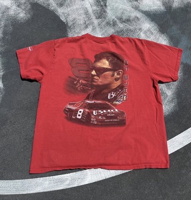 Vintage Dale Earnhardt Jr Budweiser Racing Tee Shirt Red Nascar Y2K Double Sided