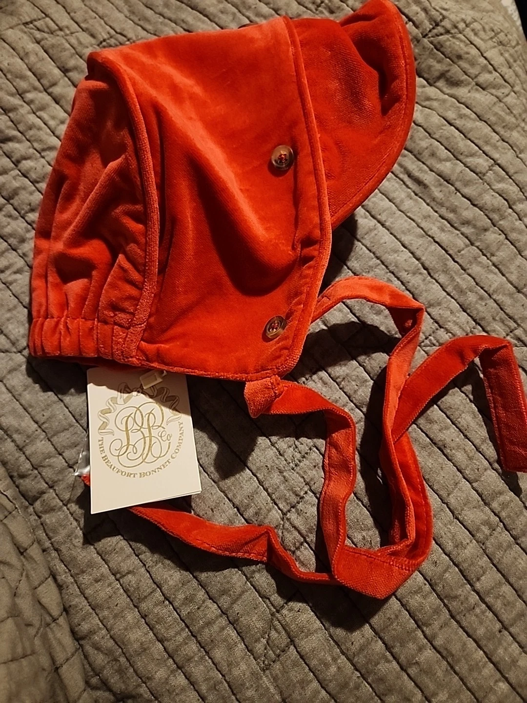 The Beaufort Bonnet Company Barringer Bonnet Red Velveteen Baby Boy Medium 9-24M