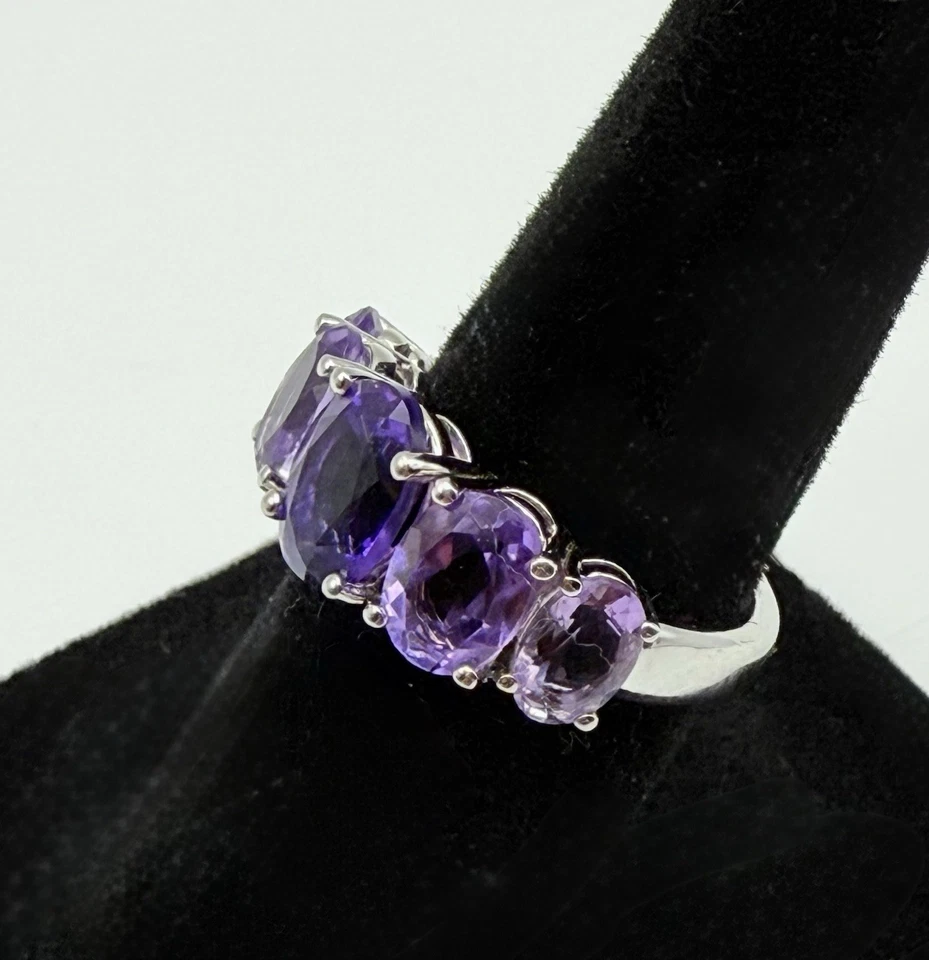Anillo de plata esterlina amatista talla 5 MICHELLE ALBALA 5 piedras amatista plata 925 Foto 4 de 4