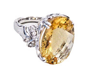 NEW 16 CARAT OVAL CUT ORANGE CITRINE STERLING SILVER RING SIZE 7 RING