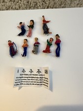 Vintage Guatemalan Worry Dolls in Rustic Wooden Box Set of 8 w/ written lore