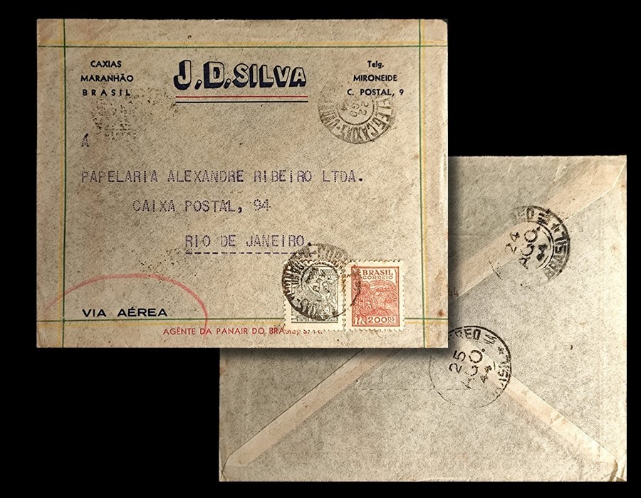 Cover Brazil Maranhão to Rio de Janeiro 1944 Papelaria Alexandre Ribeiro Cx.P. 9