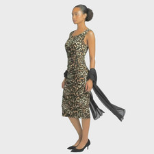 Calvin Klein Women's Leopard Print Ruched Dress 12 Black Brown Sexy Body Con