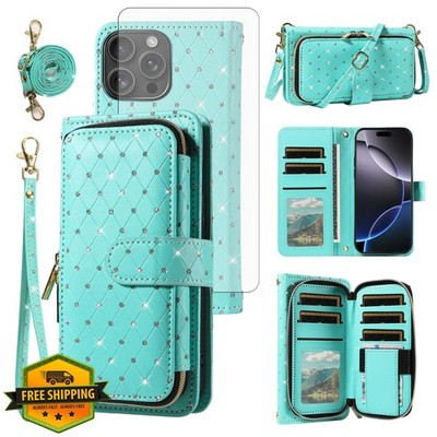 Asuwish iPhone 16 Pro Max 6.9'' Green Wallet Case + Screen Protector