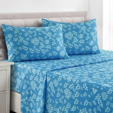 LUX D cor Floral Cal King 4pc Sheet Set, Soft Microfiber Wrinkle Free