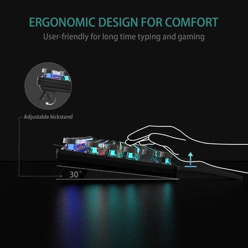 F2088 Typewriter Style Mechanical Gaming Keyboard Blue Switches,Rainbow LED B... - Picture 7 of 8