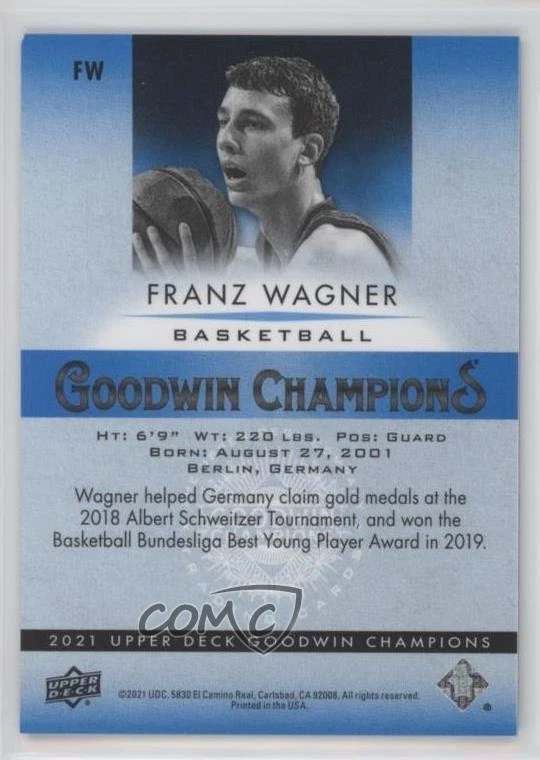 2021 Upper Deck Goodwin Champions Platinum Extended Franz Wagner #FW Rookie RC - Image 2 of 2