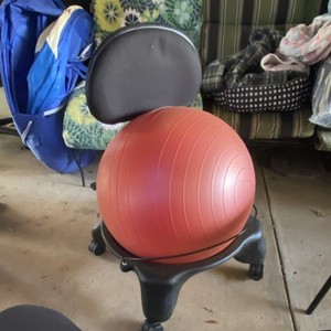 Red Exercise Ball Chair with Backrest and Stand for Full Body Gym Training
