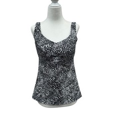 Athleta Bondi Bra Cup Tankini Swim Top Womens 36D/DD Black White Abstract Print