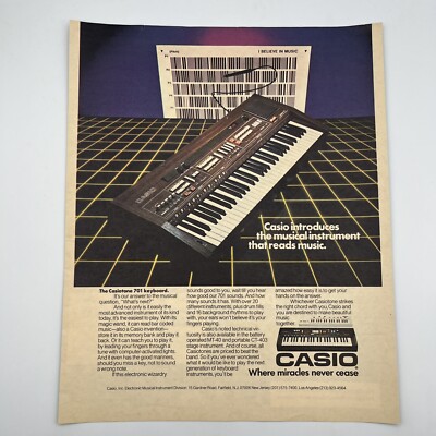 Casiotone 701 Keyboard 1982 Vtg Print Ad 10''x12.5'' instrument that reads music