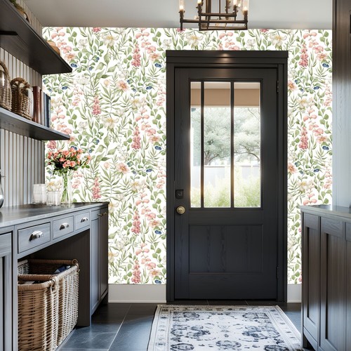 Boho Green Leaf Peel and Stick Wallpaper 17.5in x 9.8ft Floral Cabint Sticker - Picture 5 of 7