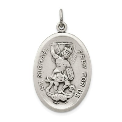 Sterling Silver Reversible St. Saint Michael Angel Oval Medal Pendant 1 ...