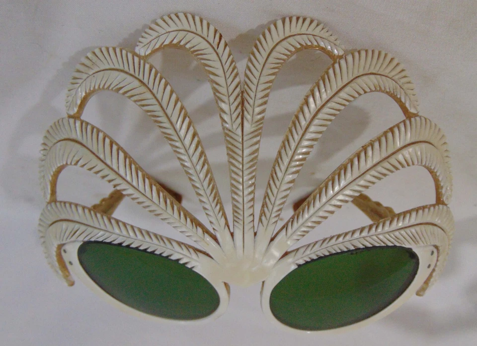 50's French Couture Pearls Masquerade Feather Plume Sunglasses Glasses Frames - Image 4 of 4