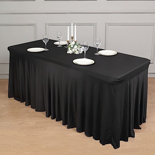 6 ft Wavy Rectangular Fitted Tablecloth Premium Spandex Table Cover Party Events - Picture 6 of 59