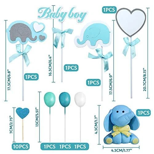 Decoración de pastel de baby shower elefante azul para bebé niño, tema elefante... Foto 2 de 4