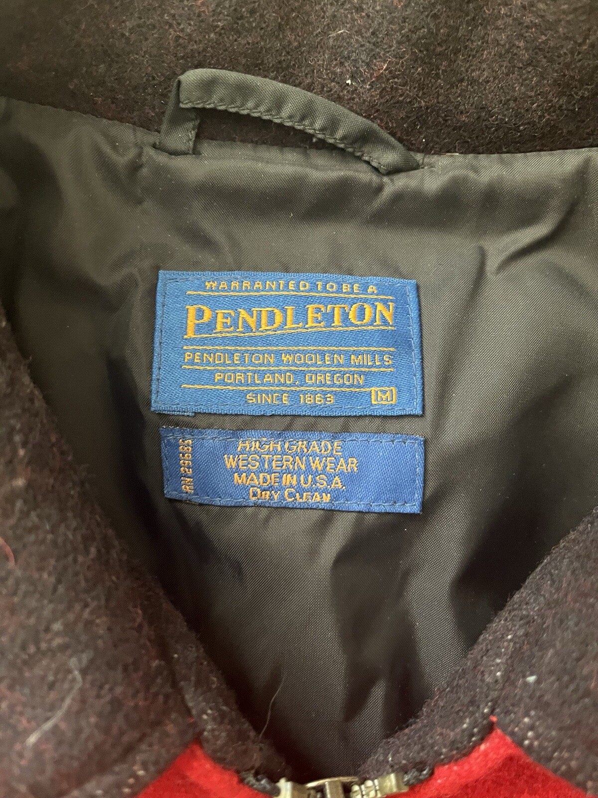 Pendleton Wool Jacket Bomber Red Black Made In US… - image 7