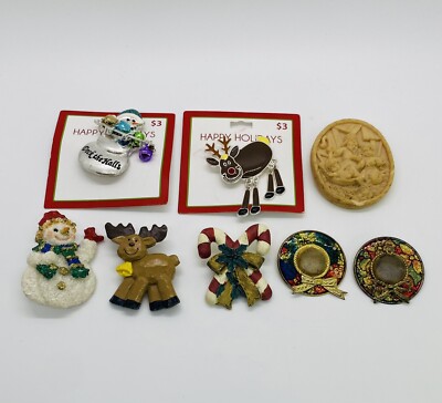 Lot of 8 Christmas Holiday Brooch & Pins - Santa, Reindeer, Rudolf, Snowman, Hat