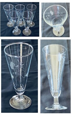 VINTAGE Princess House Pilsner Glasses 8 oz HERITAGE Floral Gray Cut 5-Piece Set