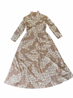 Vintage 1960s/1970s Maxi Dress High Neck Long Sleeve Abstract Neutral And  Gold M | eBay