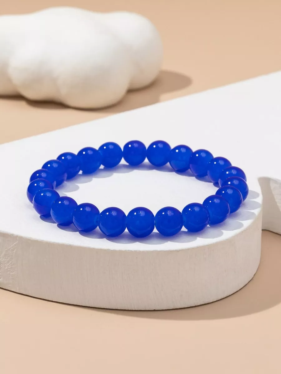 Ball Decor Blue Beaded Bracelet for Women Crafted Jewelry