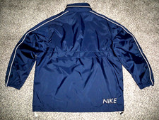Vintage 90's NIKE Zip Wind Jacket w/Hideaway Hood M BLUE w/Trim Swoosh w/NIKE