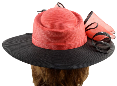 Nubiano New York Church Hat Red w Black Brim Rhinestones Bow  display picture 3