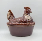 Vtg Hull Pottery Brown Drip 9 3/4" - 2 QT Oval Casserole With Chicken  Cover Lid