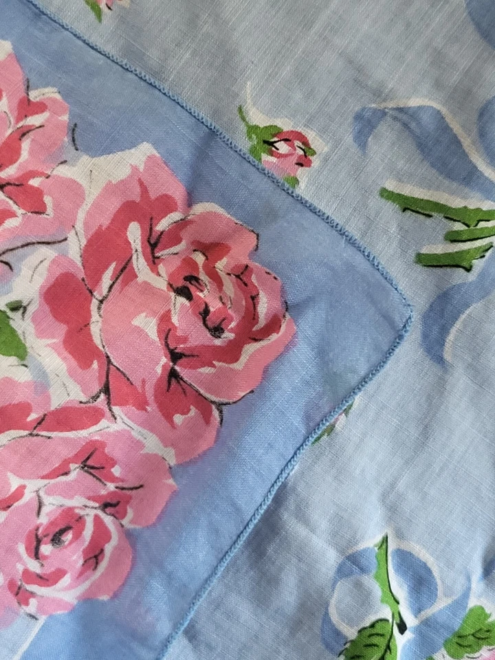 Pañuelo Cuadrado MCM Rosa Azul Femenino Aprox 12" Cuadrado Boda De Colección Foto 2 de 4