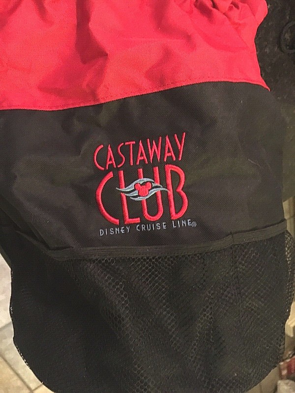 Disney Cruise Line Castaway Club Black w/Red Nylon/Mesh Drawstring Tote/BeachBag