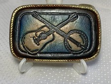 Vtg Belt Buckle Guitar  Banjo Leather Art No 101 Made In USA