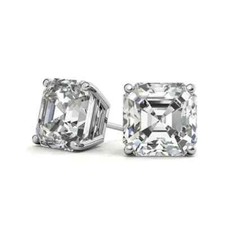 18K White Gold 2 Ct Asher Cut Created white Diamond Stud Earrings Paris Jewelry