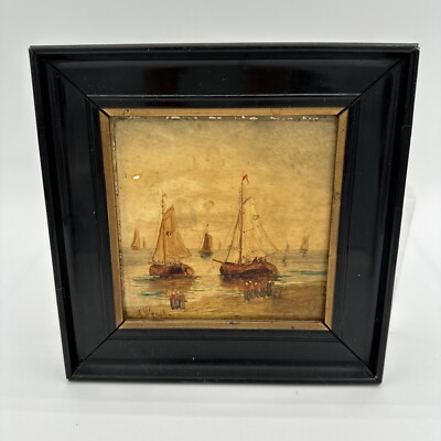 J. Wynstra Hand Painted Tile Holland ''Seaview'' Framed 8 x8 