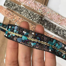 1m Rhinestone Trim Edging Hotfix Stone Beaded Ribbon Chain Iron on Applique Chic
