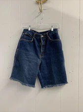 Gitano Jean Shorts Womens 12  High Waist Mom  Regular Denim Fringe Stitch Vtg