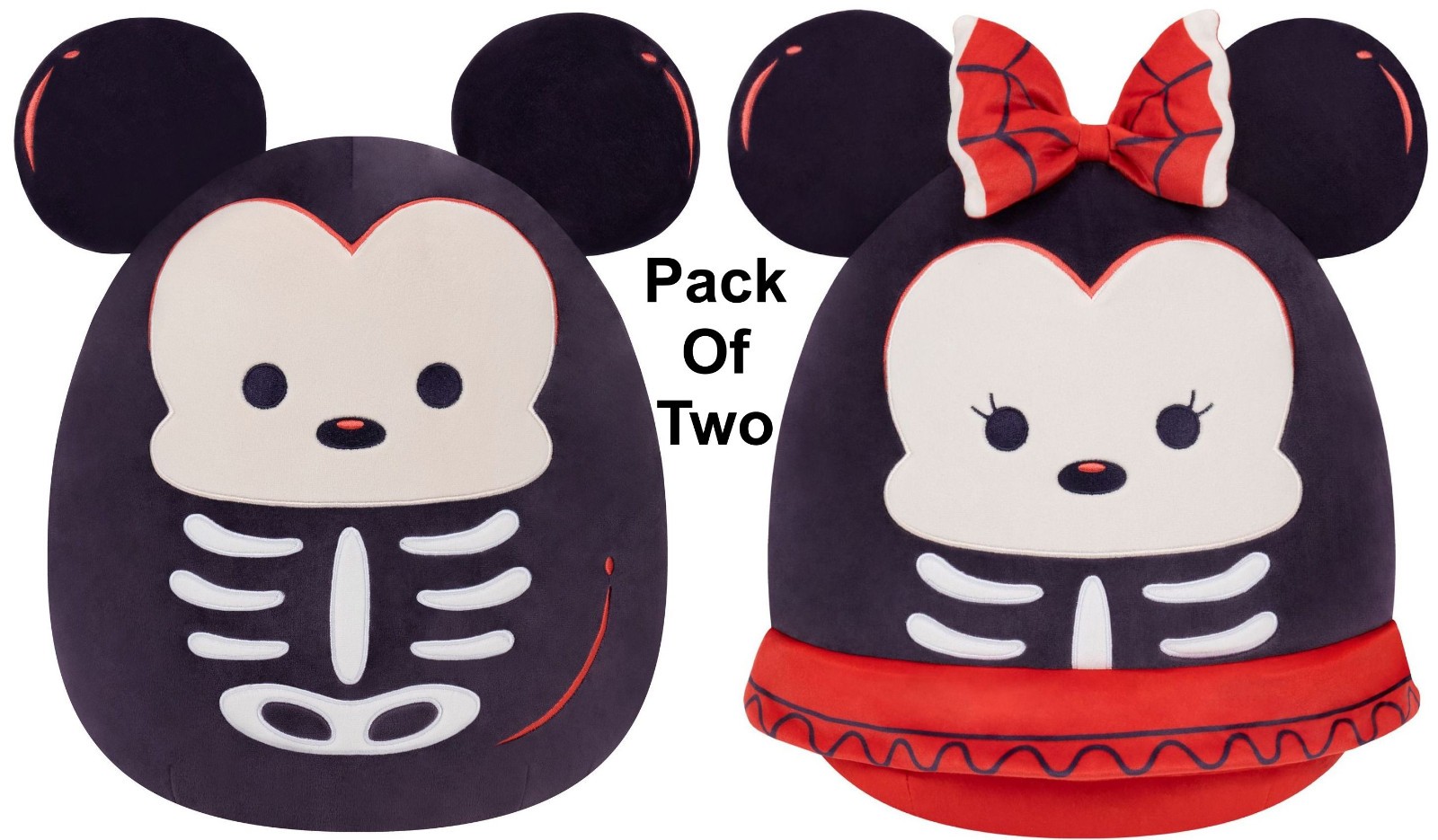 Official Kellytoy Squishmallows 8"" / 20cm Halloween Skeleton Mickey and Minnie